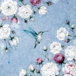 Watercolor Hummingbird with Roses
