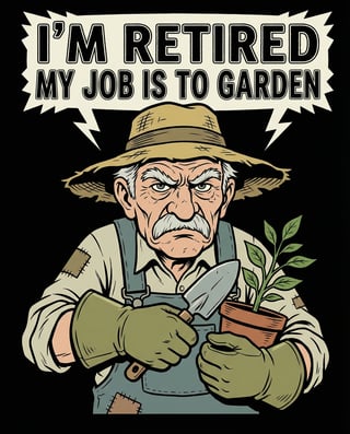 Grumpy Old Man Gardening Cartoon