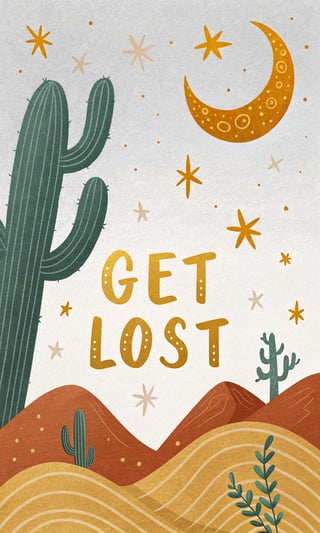 Minimalist Desert Illustration with Cactus