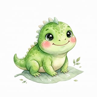Cute Baby Iguana Watercolor Illustration