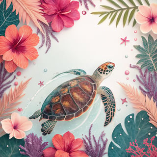 Tropical Turtle with Vibrant Botanicals