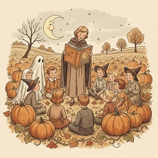 1940s Vintage Children Halloween Illustration