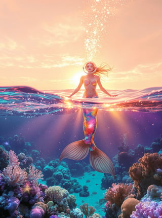 Space Mermaid Over Glowing Florida Reef