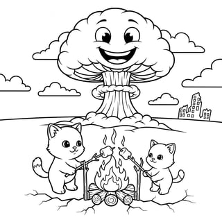 Cute Kittens Camping Coloring Page