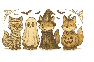 Vintage Halloween Foxes Illustration
