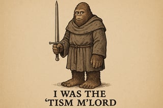 Bigfoot with Sword and Humorous Phrase
