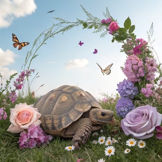 Turtle Framed by Floral Butterflies