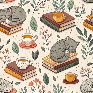 Cozy Cats and Tea Pattern