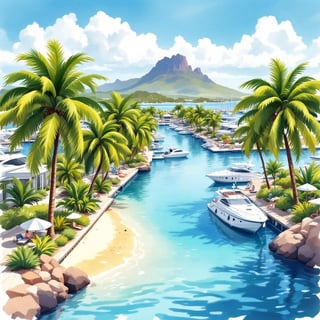 Hope Island Travel Poster Ink & Watercolor