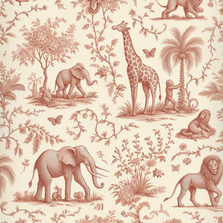 Vintage Blush-Rose Botanical Safari Pattern
