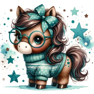 Cute Watercolor Cartoon Horse Illustration