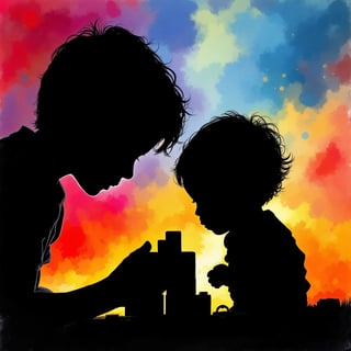 Silhouette of Boys with Colorful Background