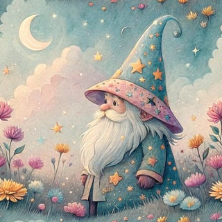 Charming Gnome with Celestial Wizard Hat
