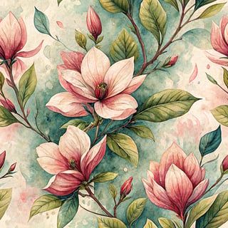Vibrant Magnolias Watercolor Pattern