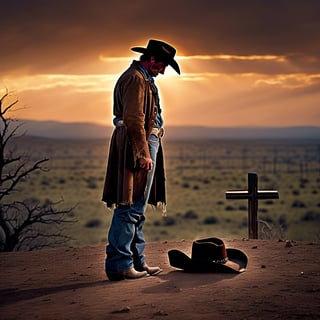 Silhouetted Cowboy at Sunset