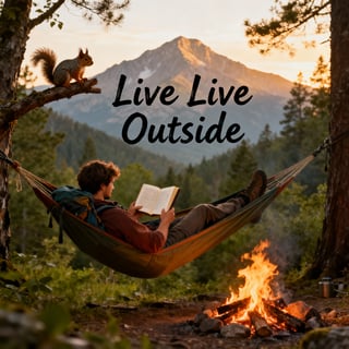 Solo Hiker Reading by Campfire in Forest