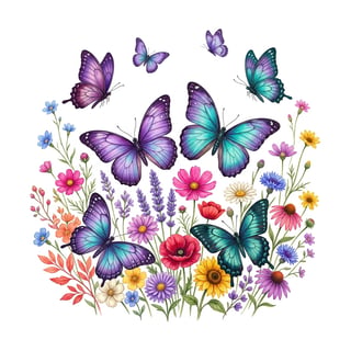 Vintage Purple & Teal Butterfly Illustration