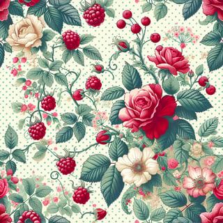 Seamless Floral Pattern with Berries