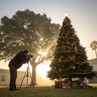 Decorated Small Christmas Tree in Daylight