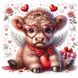 Adorable Baby Highland Cow with Valentine Theme