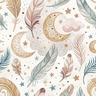 Watercolor Boho Crescent Moon Pattern