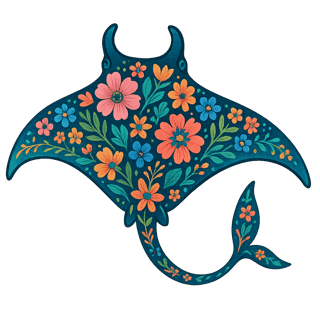 Boho Floral Manta Ray Illustration