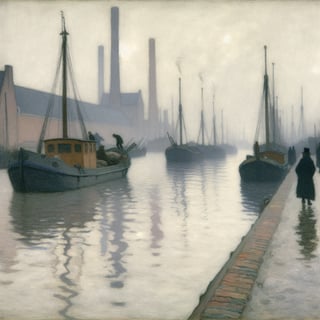 Foggy Rotterdam Canal Scene