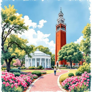 UNC Chapel Hill Ink & Watercolor Art