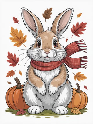 Fluffy White Rabbit in Autumn Scene