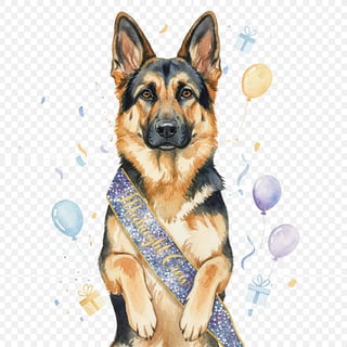 Watercolor German Shepherd with Sparkly Sash