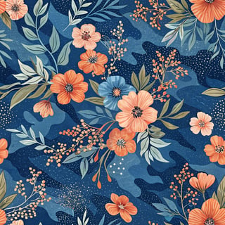 Cobalt Blue Camouflage with Neon Florals