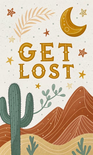 Minimalist Desert Illustration with Cactus