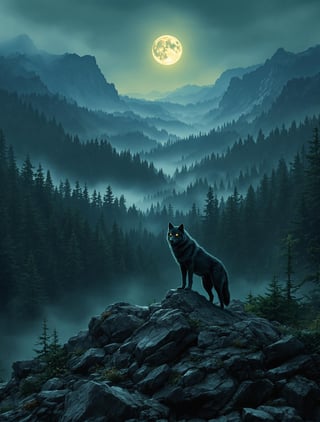 Lone Wolf in Moonlit Forest