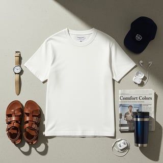 Flat Lay White Comfort Colors T-Shirt