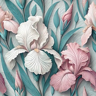 3D Pink and Teal Irises Artwork