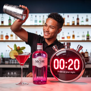 Energetic Bartender Shaking Cocktail