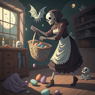 Gothic Skeleton Mom Juggling Chores
