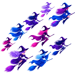 Neon Witches Flying Illustration