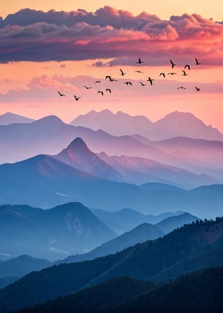 Pink Sunset Over Majestic Mountains