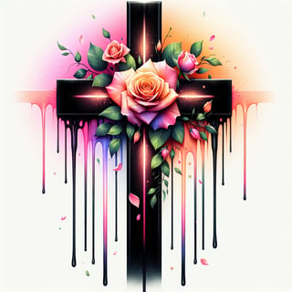 Vibrant Rose-Decorated Cross Illustration