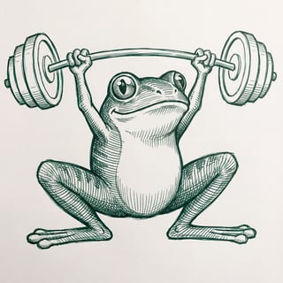 Sketch of Frog Weightlifting Cartoon