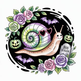 Cute Snail Halloween Watercolor Art