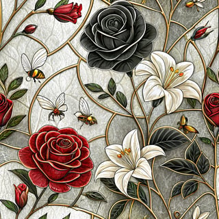 Seamless Stained Glass Rose Pattern