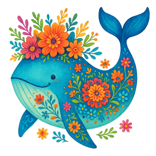 Boho Floral Whale Illustration