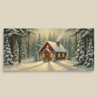 Cozy Cabin in Snowy Pine Forest