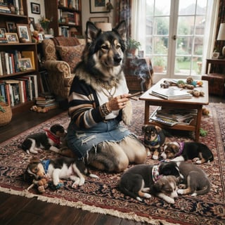 German Shepherd Husky Mix Dog with Puppies