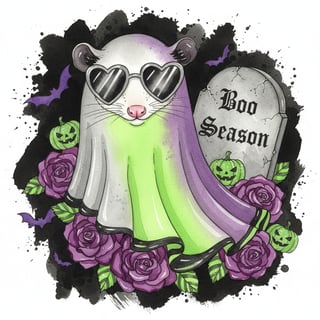 Cute Opossum in Halloween Watercolor