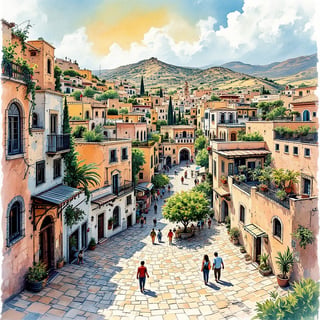 Jordan Travel Poster Ink & Watercolor