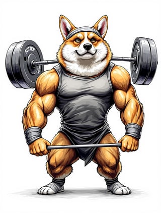 Muscular Anthro Corgi Lifting Weights