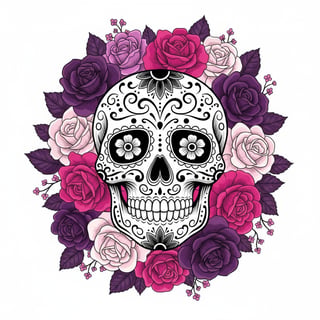 Hyper Realistic Sugar Skull with Roses